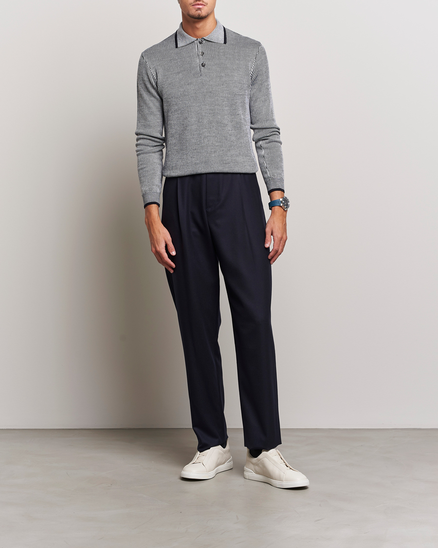 Men | Sweaters & Knitwear | Giorgio Armani | English Rib Knitted Polo Shirt Navy/White