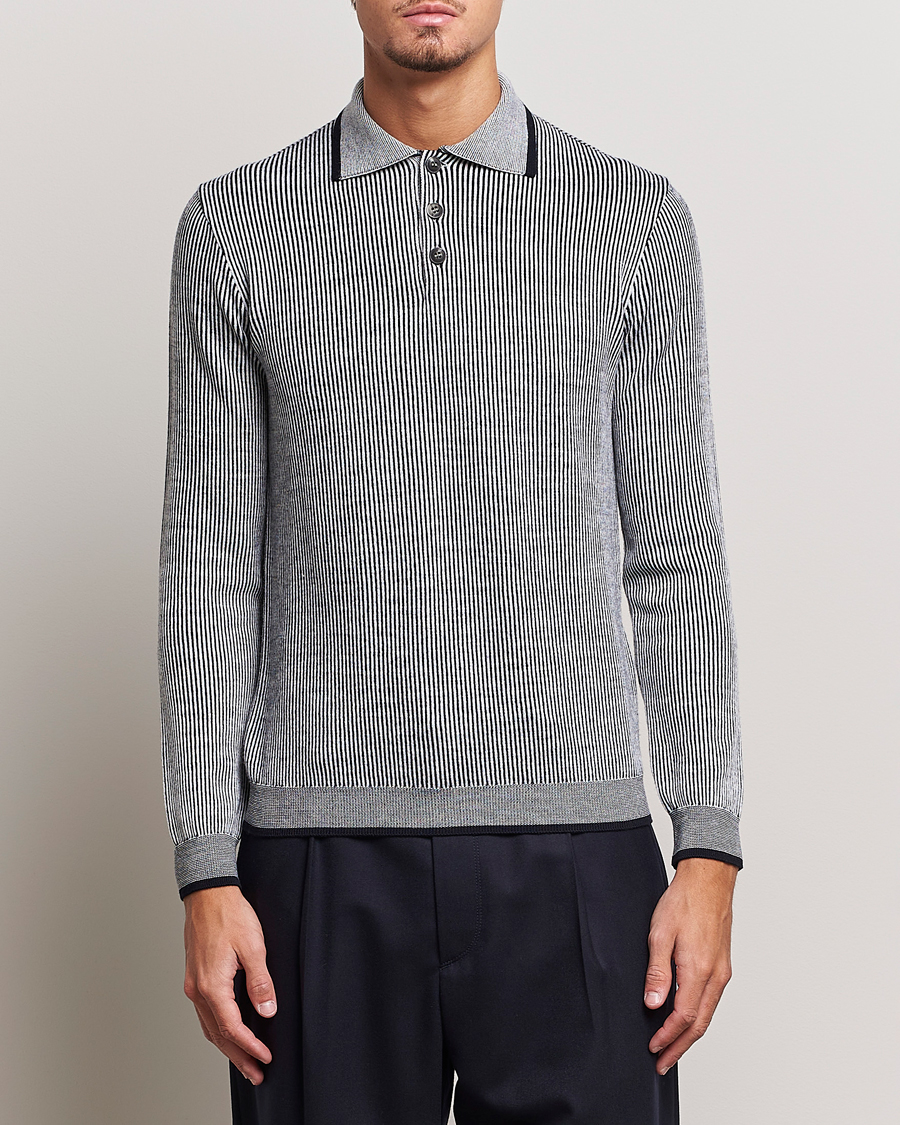 Men | Giorgio Armani | Giorgio Armani | English Rib Knitted Polo Shirt Navy/White