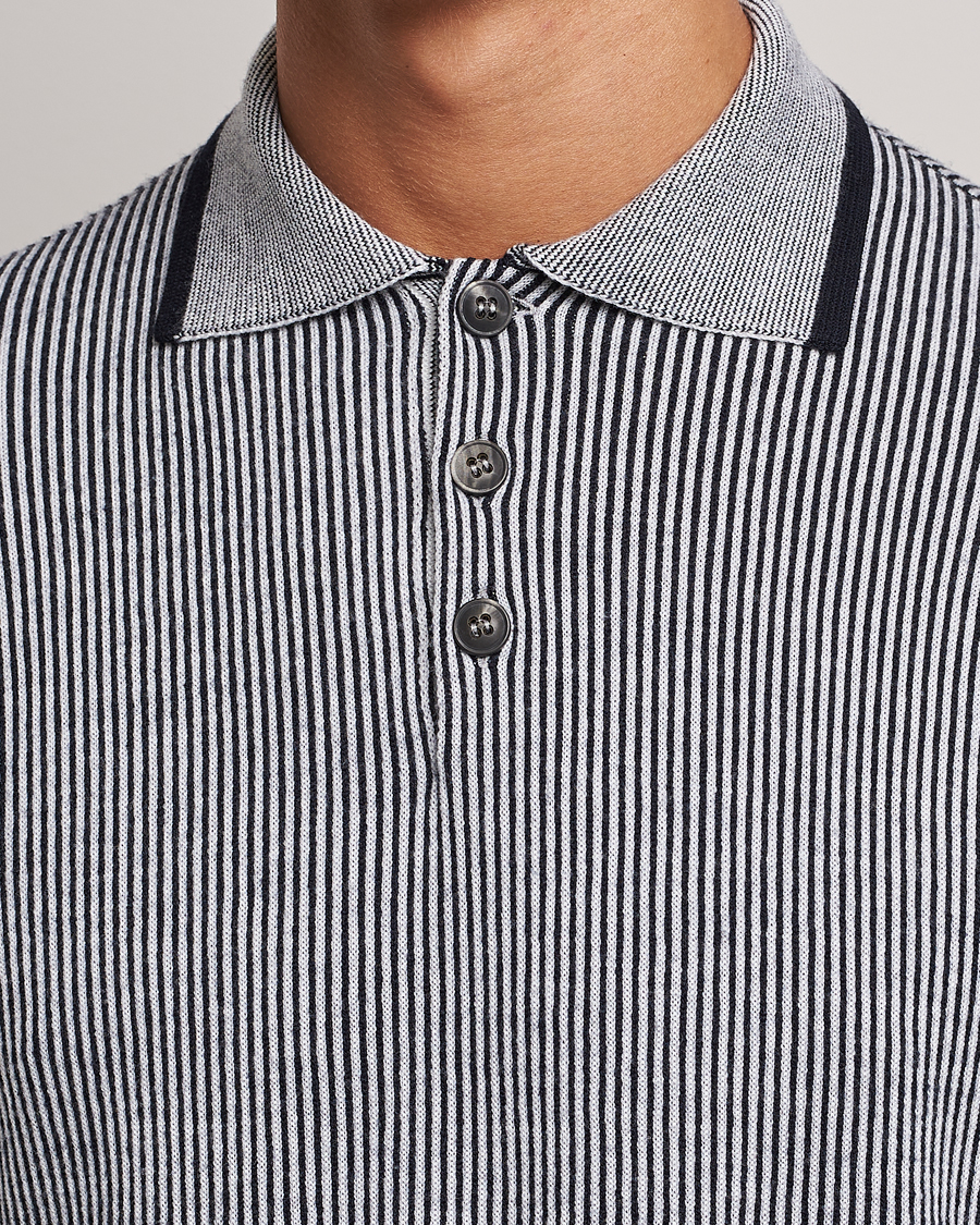 Men | Sweaters & Knitwear | Giorgio Armani | English Rib Knitted Polo Shirt Navy/White