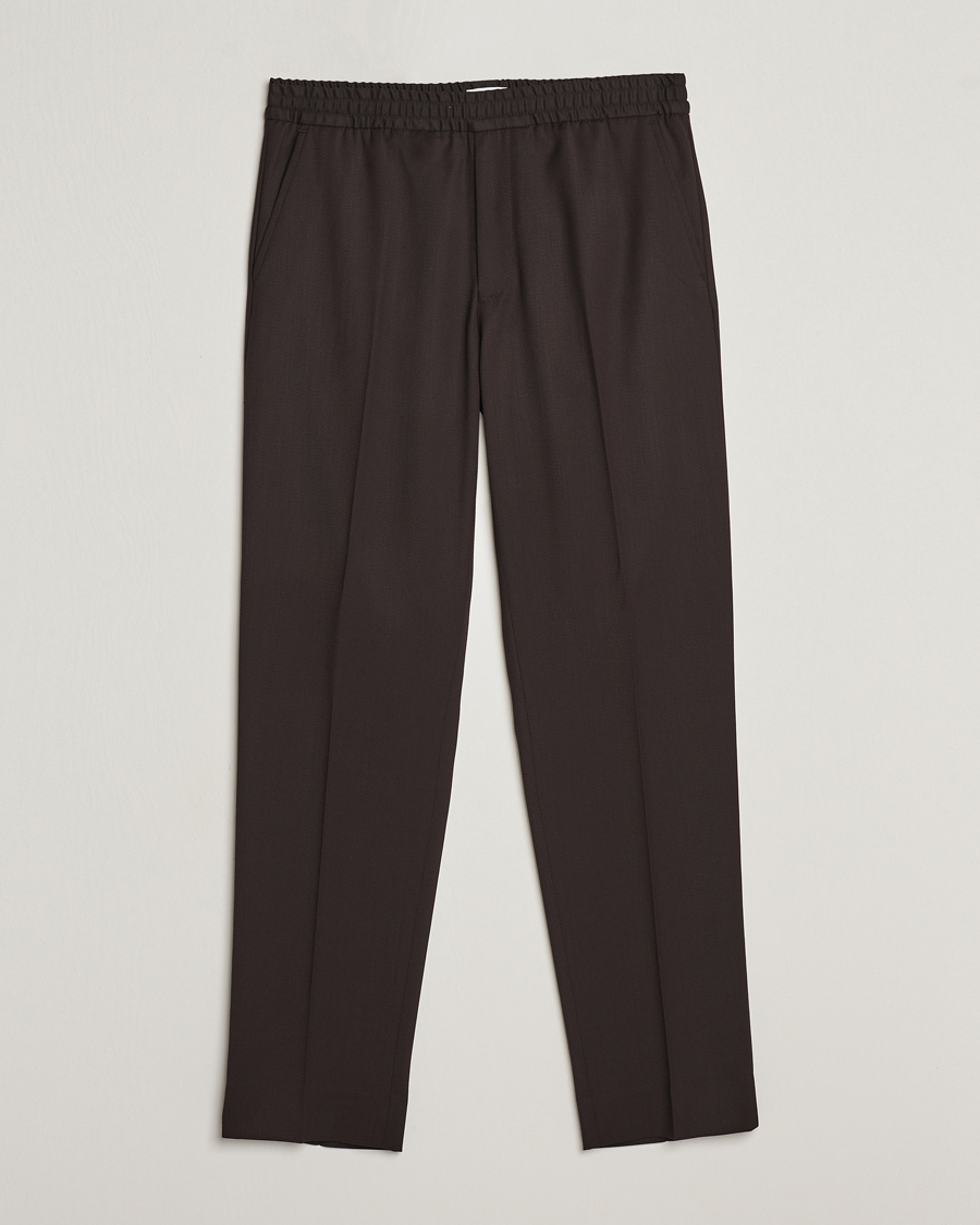 Men | Drawstring Trousers | Filippa K | Relaxed Terry Wool Trousers Dark Brown