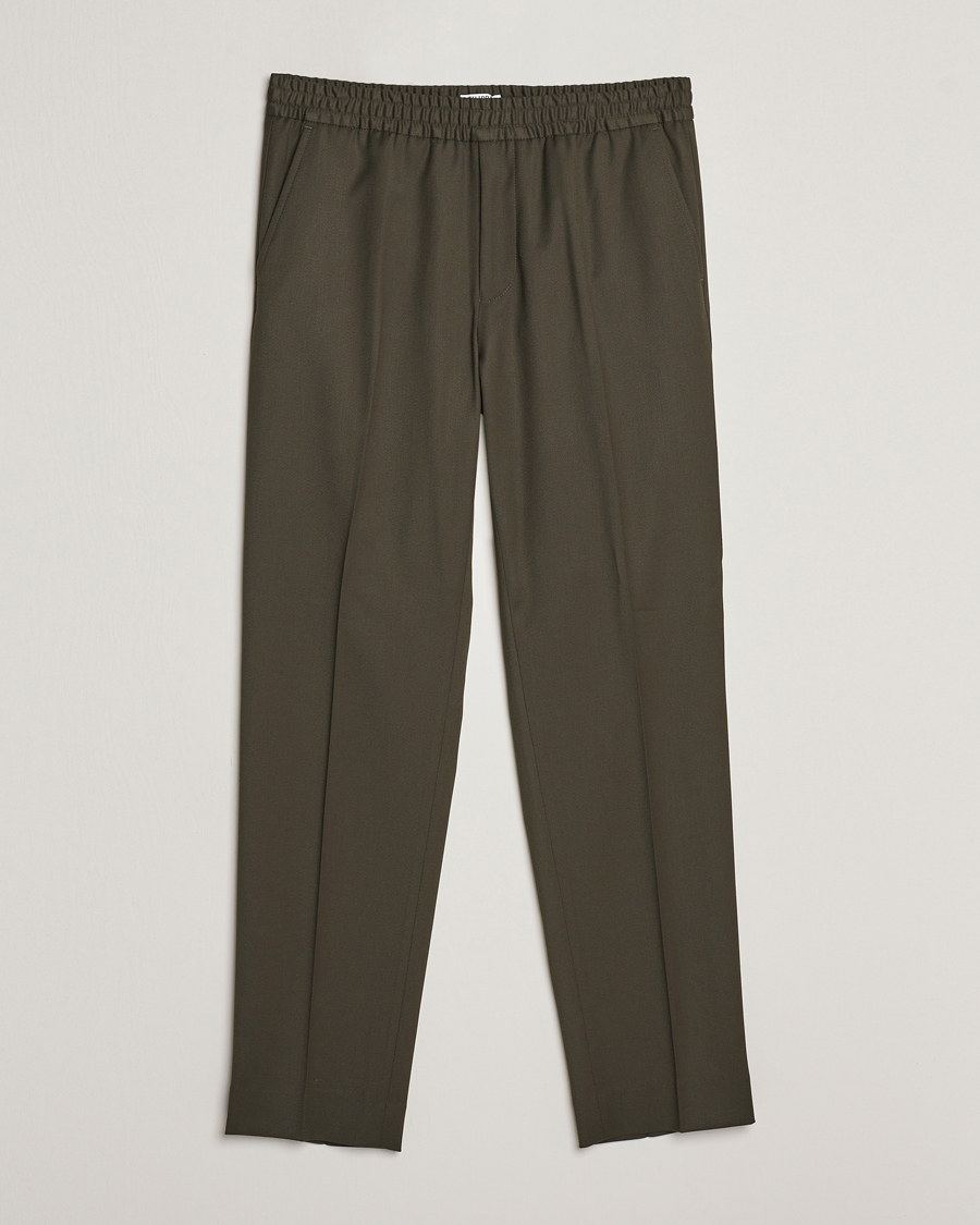 Men | Drawstring Trousers | Filippa K | Relaxed Terry Wool Trousers Dark Forest Green
