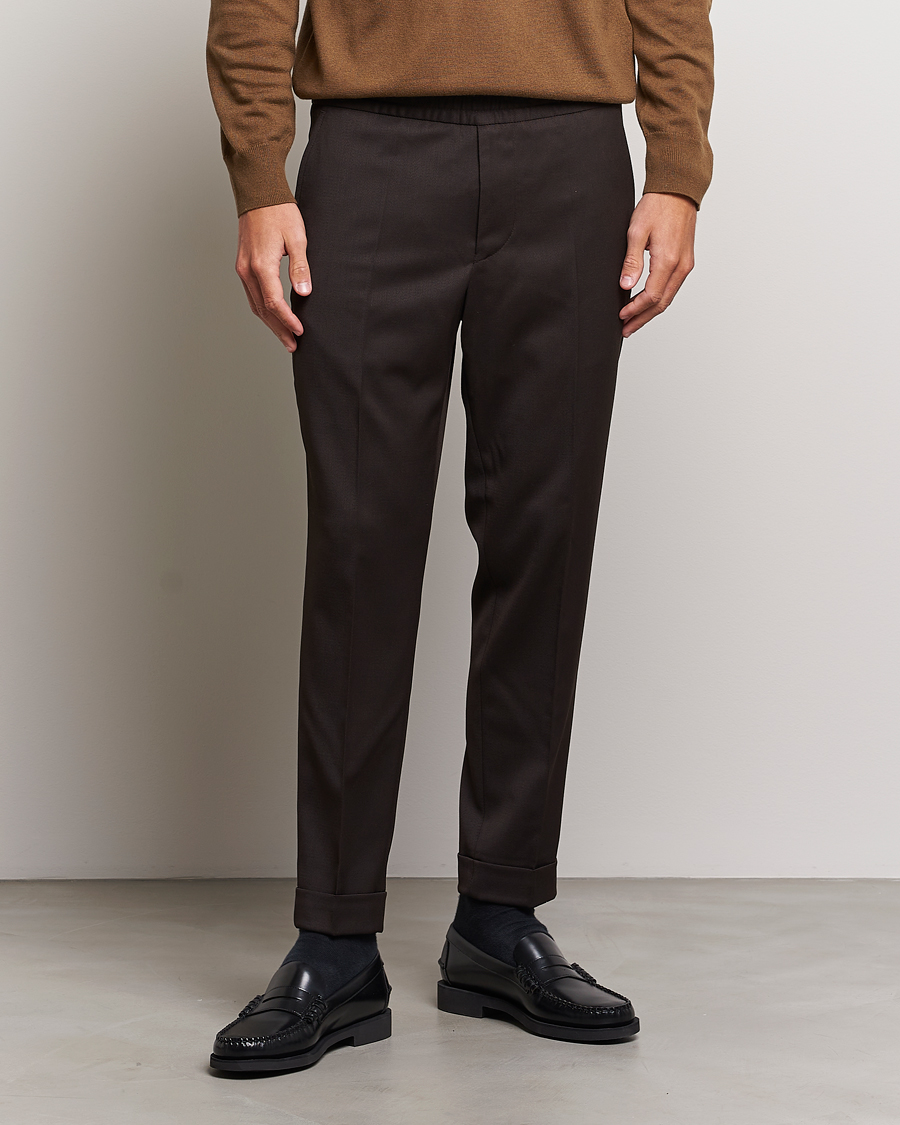 Men | Drawstring Trousers | Filippa K | Terry Wool Trousers Dark Brown