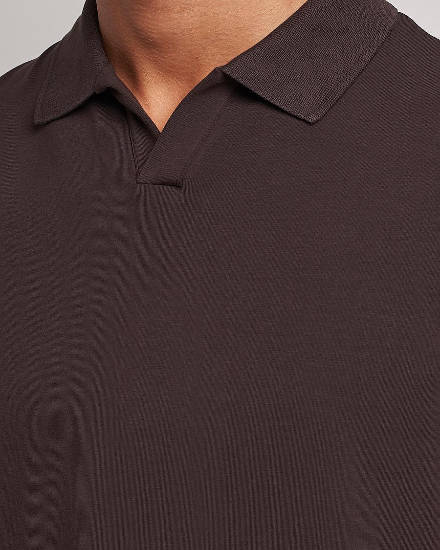 Men | Polo Shirts | Filippa K | Soft Lycra Polo T-Shirt Dark Chocolate