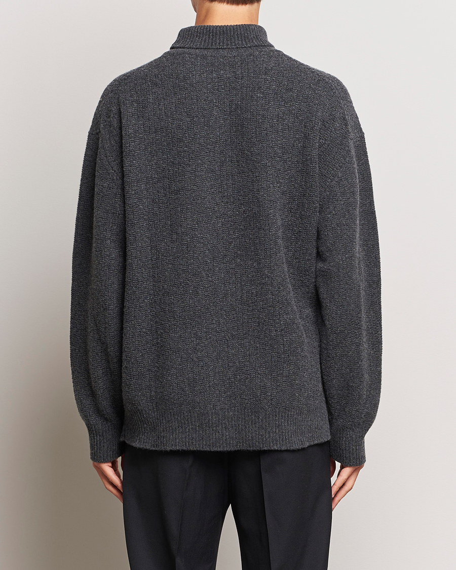 Men | Sweaters & Knitwear | Filippa K | Wool Structured Polo Anthracite Melange