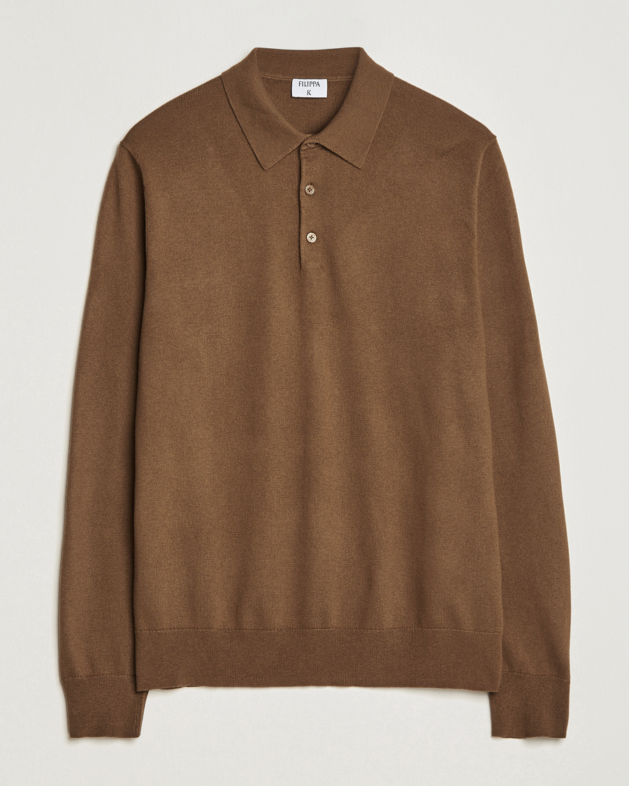 Men | Sweaters & Knitwear | Filippa K | Knitted Polo Shirt Bronze Green