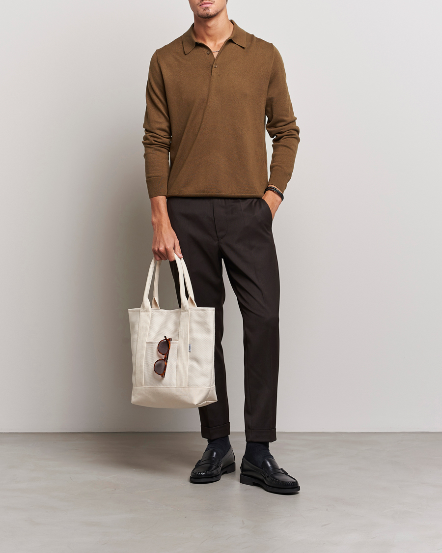 Men | Sweaters & Knitwear | Filippa K | Knitted Polo Shirt Bronze Green