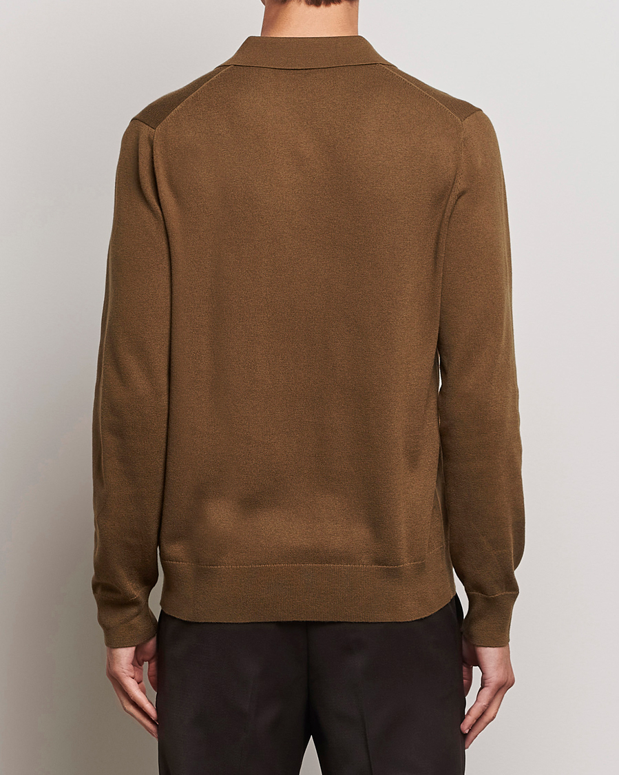 Men | Sweaters & Knitwear | Filippa K | Knitted Polo Shirt Bronze Green