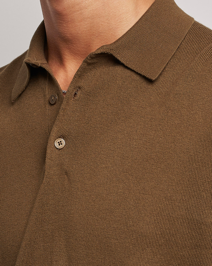 Men | Sweaters & Knitwear | Filippa K | Knitted Polo Shirt Bronze Green