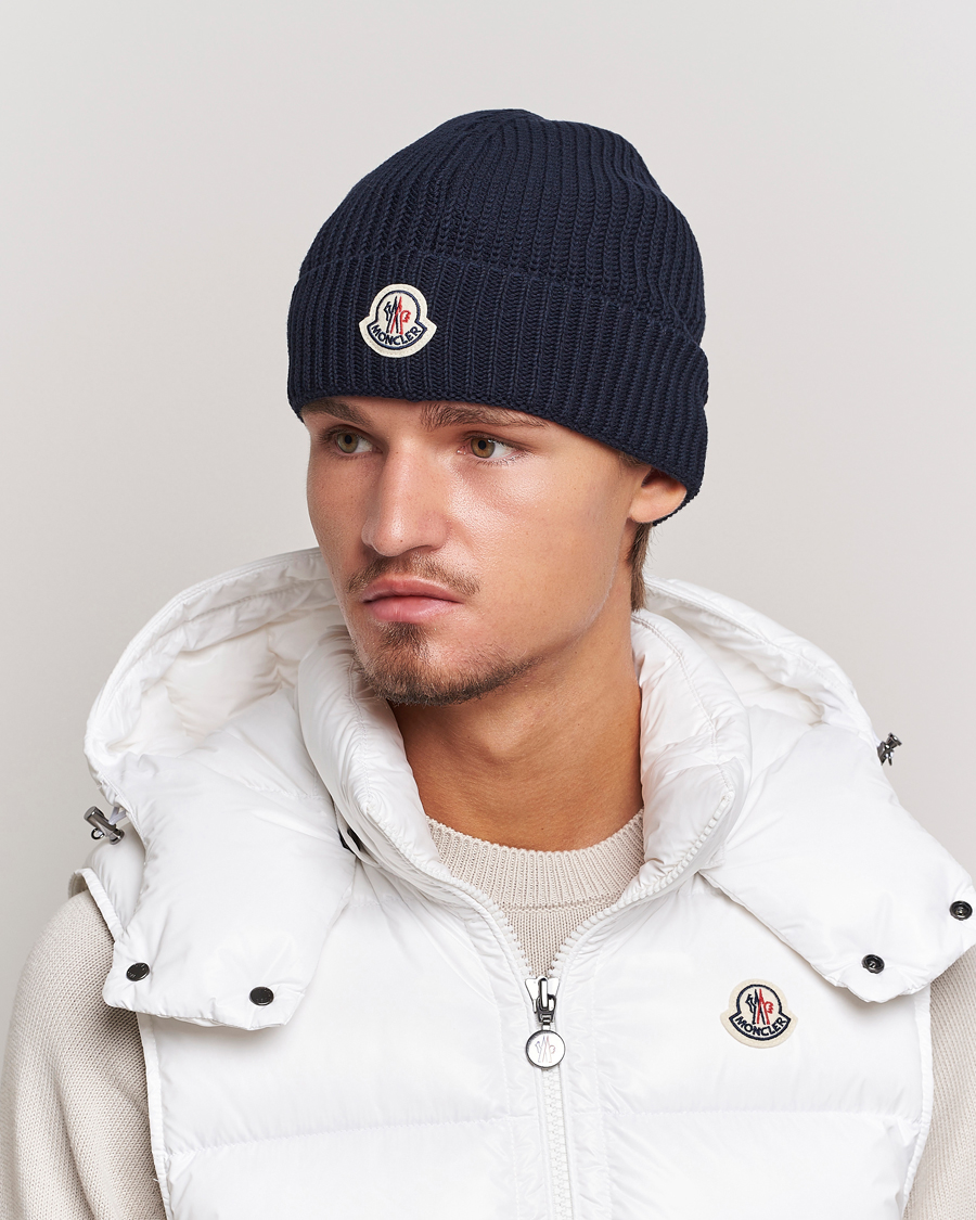 Men | Moncler Logo Embossed Beanie Navy | Moncler | Logo Embossed Beanie Navy