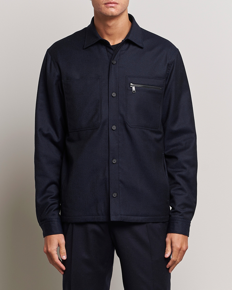 Men | Zegna | Zegna | Techmerino Flannel Shirt Jacket Navy