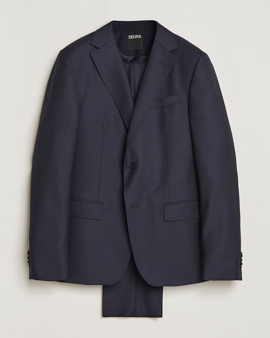 Men | Suits | Zegna | Tailored Tonal Stripe Wool Suit Navy