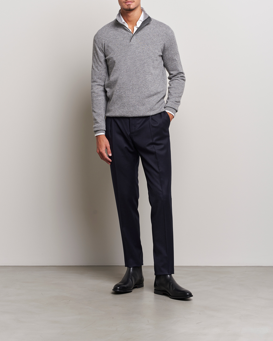 Men | Sweaters & Knitwear | Zegna | Oasi Cashmere Half Zip Grey Melange
