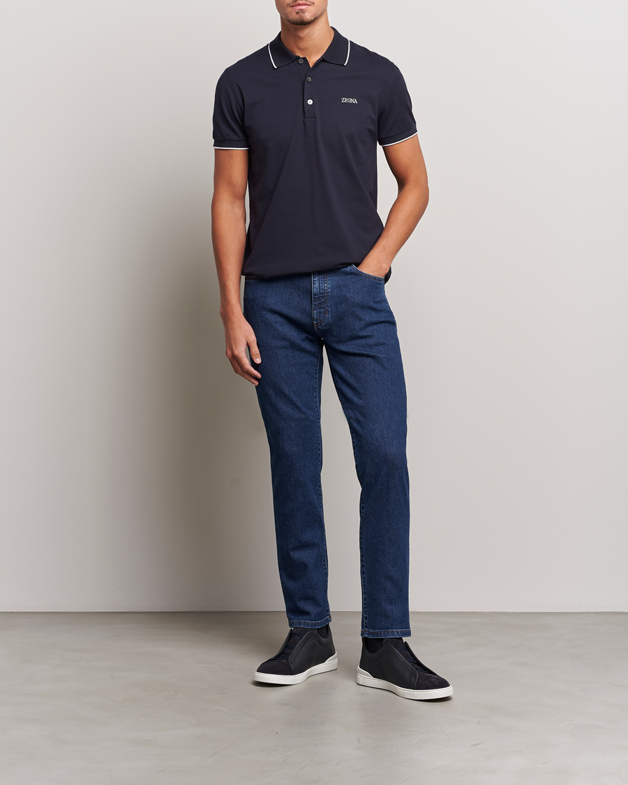 Men | Polo Shirts | Zegna | Short Sleeve Cotton Piquet Navy