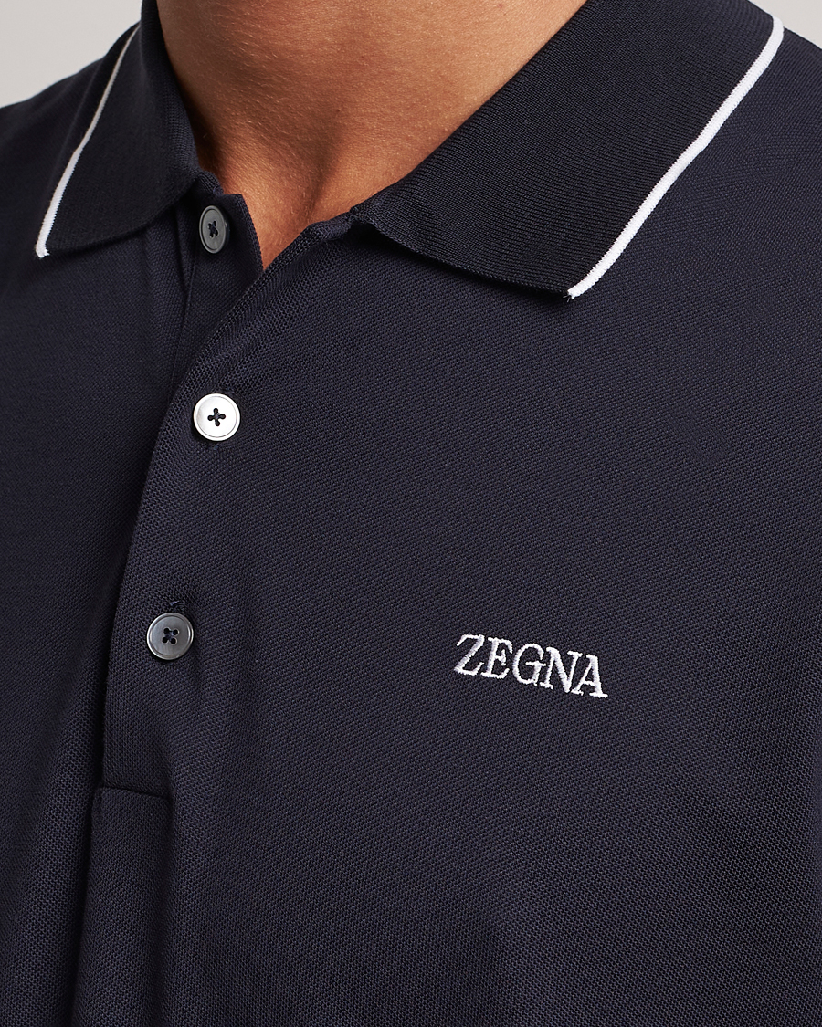 Men | Polo Shirts | Zegna | Short Sleeve Cotton Piquet Navy