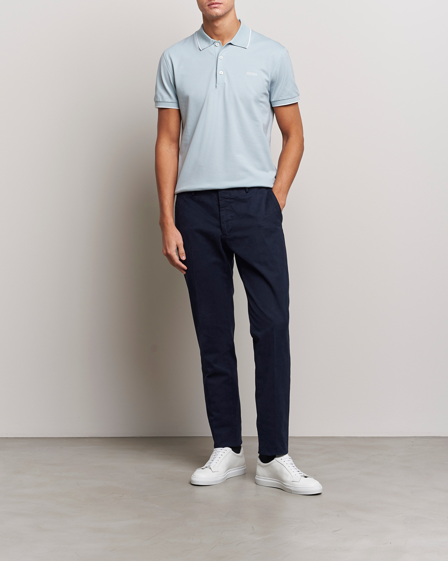 Men | Polo Shirts | Zegna | Short Sleeve Cotton Piquet Light Blue