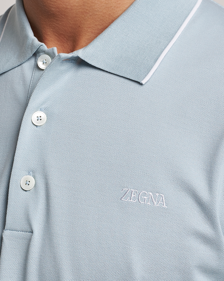 Men | Polo Shirts | Zegna | Short Sleeve Cotton Piquet Light Blue