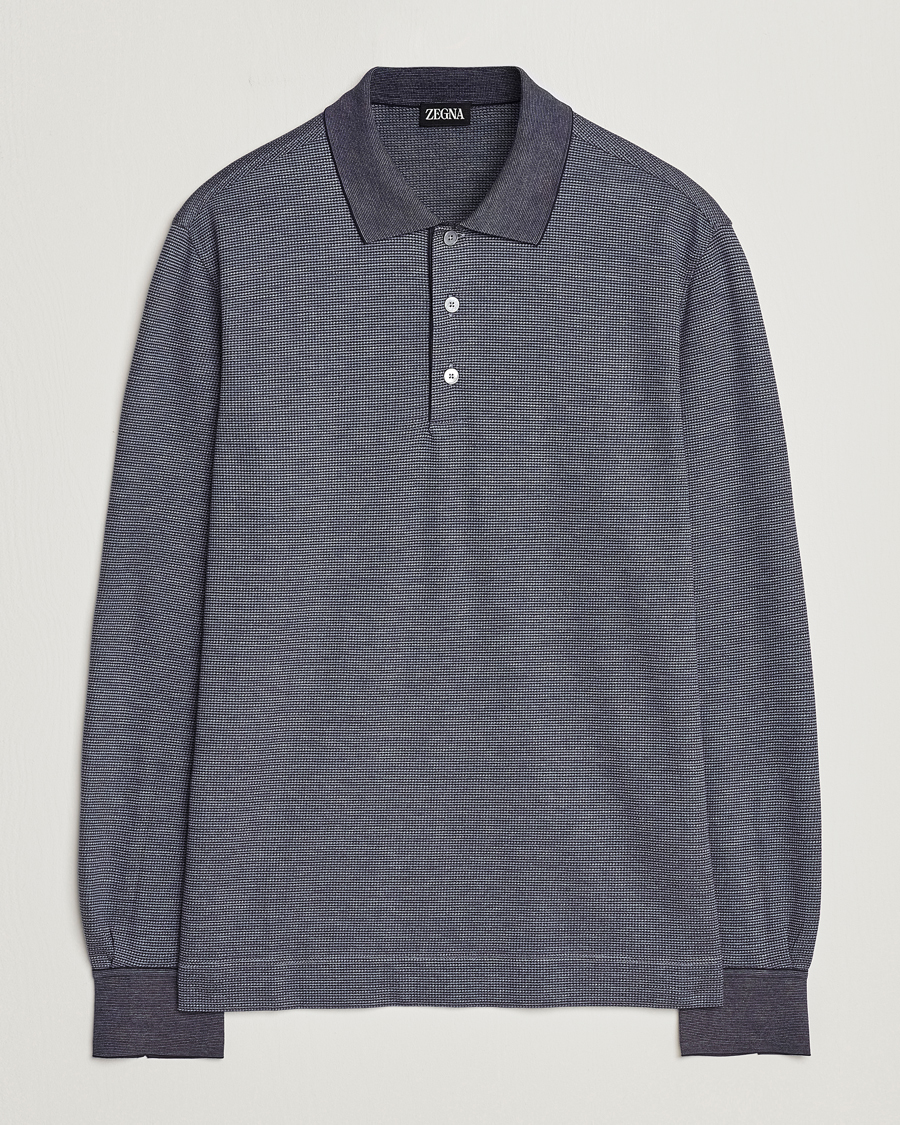 Men | Sweaters & Knitwear | Zegna | Cotton/Silk Long Sleeve Polo Dark Blue