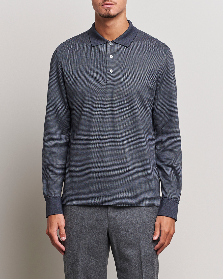 Men | Sweaters & Knitwear | Zegna | Cotton/Silk Long Sleeve Polo Dark Blue