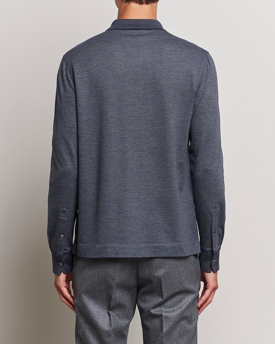 Men | Sweaters & Knitwear | Zegna | Cotton/Silk Long Sleeve Polo Dark Blue