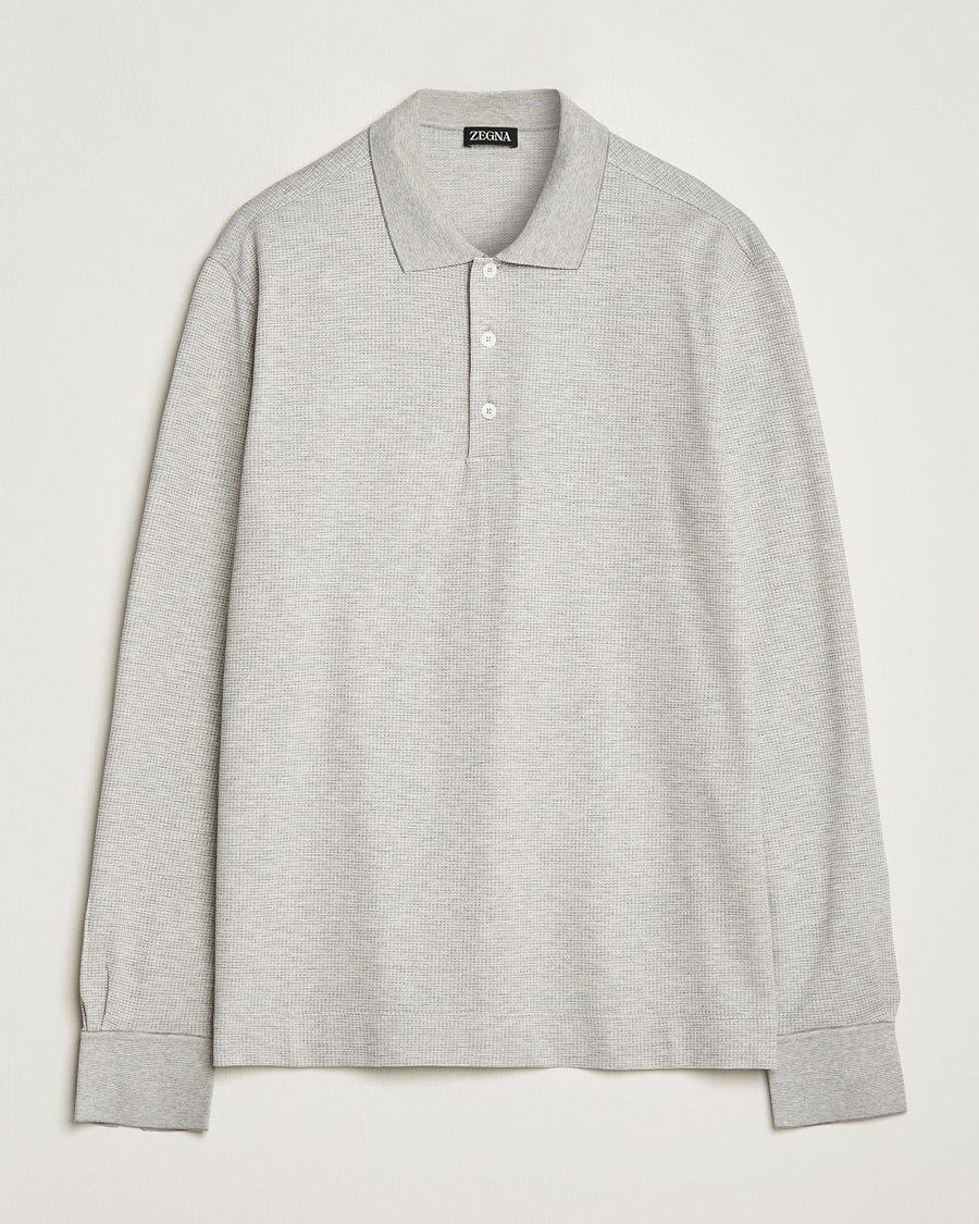 Men | Sweaters & Knitwear | Zegna | Cotton/Silk Long Sleeve Polo Light Grey