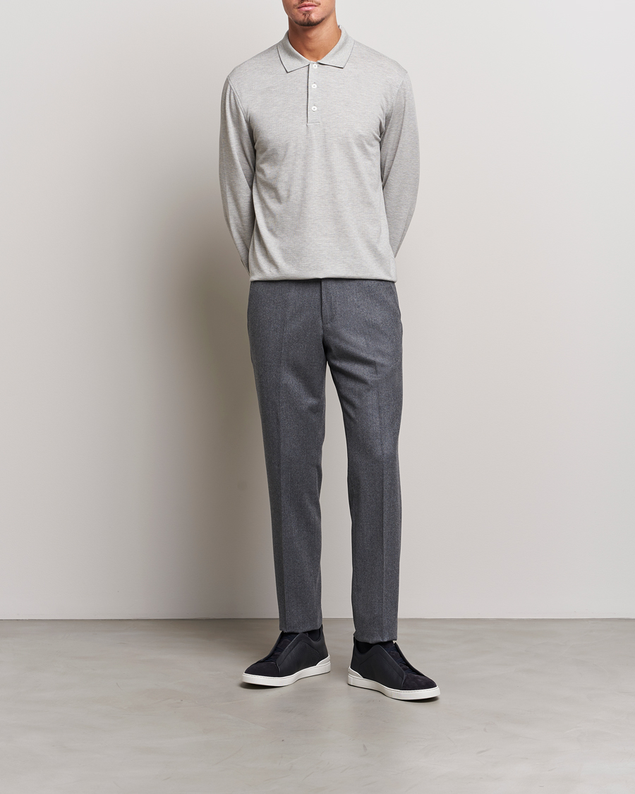 Men | Sweaters & Knitwear | Zegna | Cotton/Silk Long Sleeve Polo Light Grey