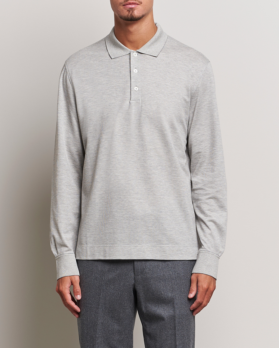 Men | Zegna | Zegna | Cotton/Silk Long Sleeve Polo Light Grey