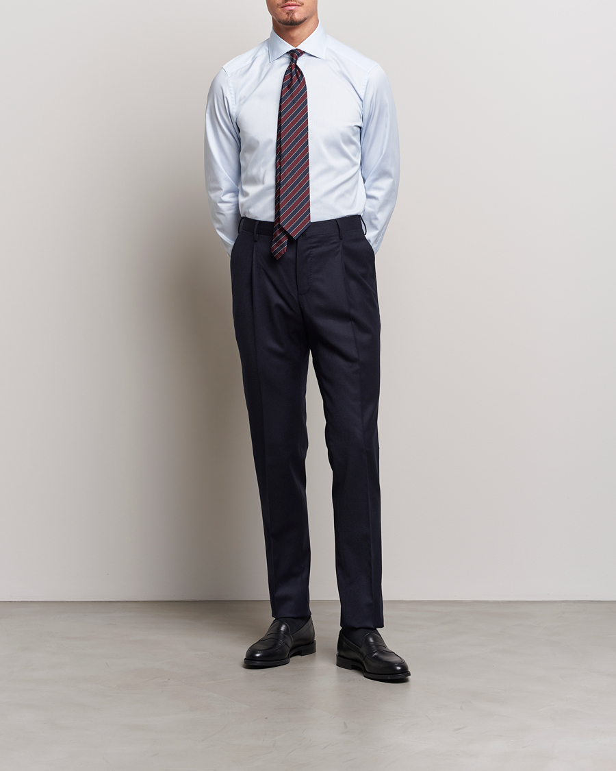 Men | Shirts | Zegna | Slim Fit Striped Dress Shirt Light Blue