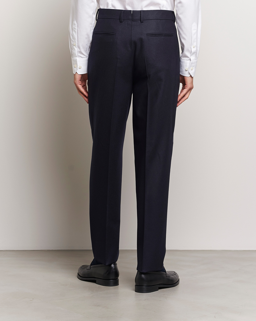 Zegna Pleated Flannel Trousers Navy at CareOfCarl.com