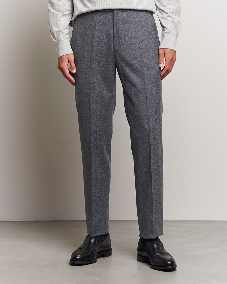 Men | Zegna | Zegna | Carded Flannel Trousers Grey Melange