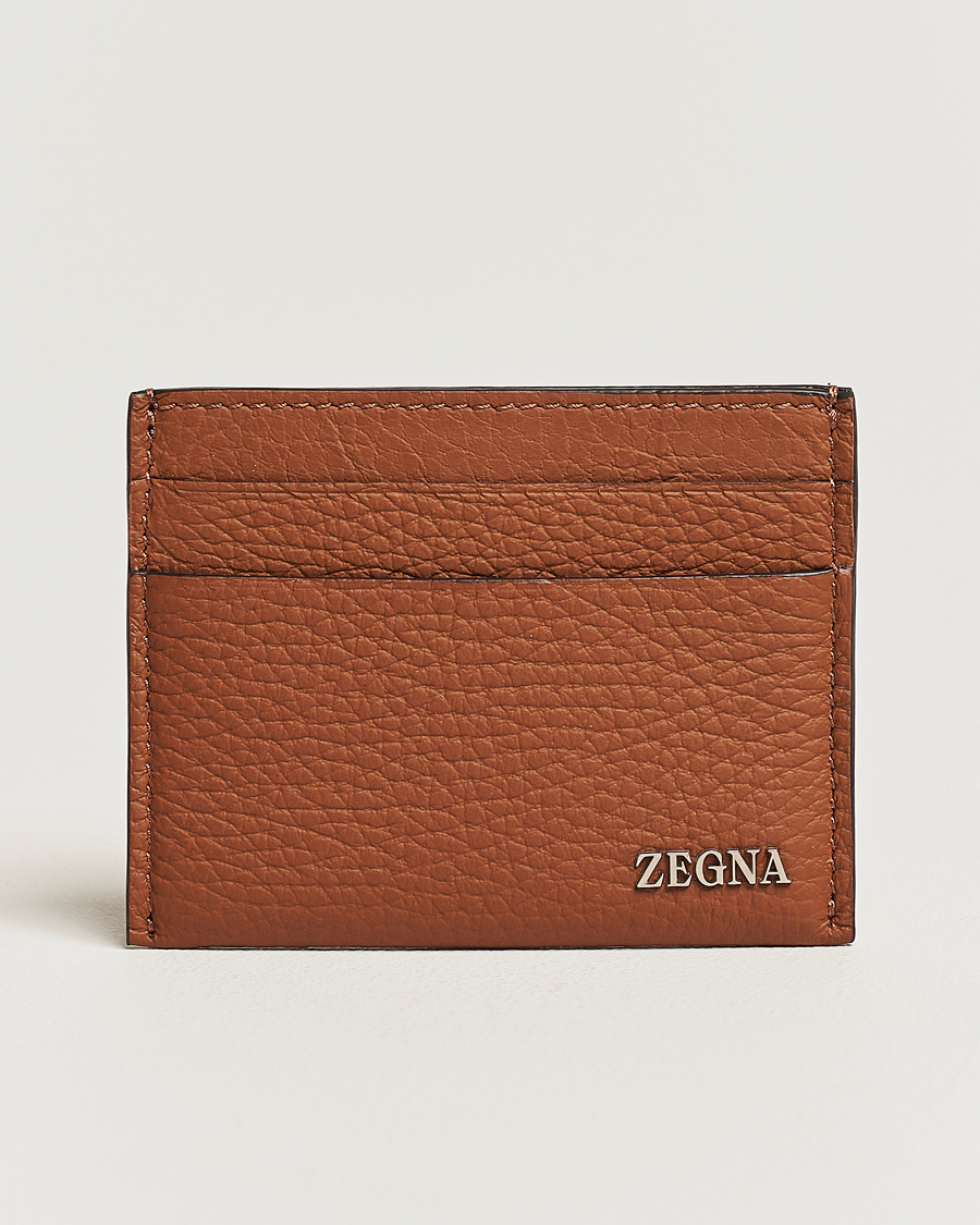 Zegna Grain Leather Card Holder Brown at CareOfCarl.com