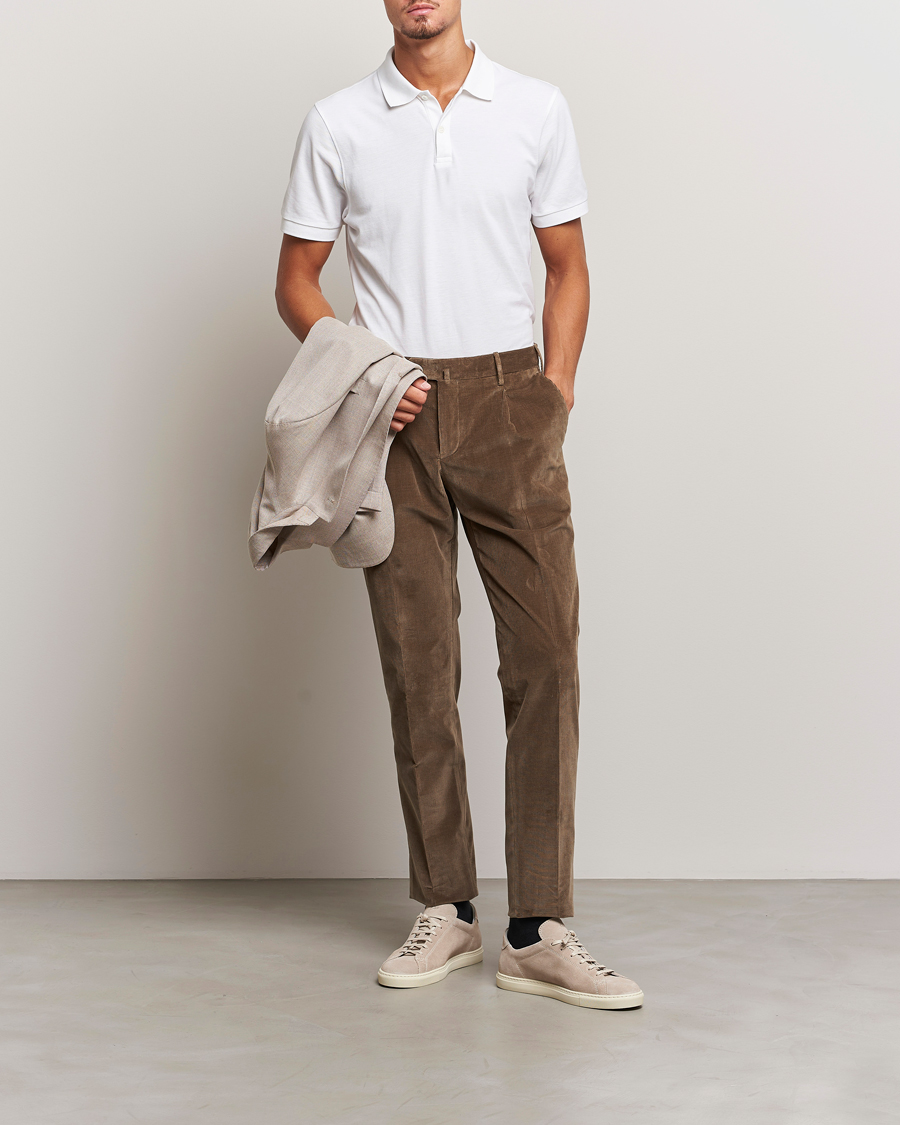 Men | Trousers | PT01 | Slim Fit Pleated Corduroy Trousers Taupe