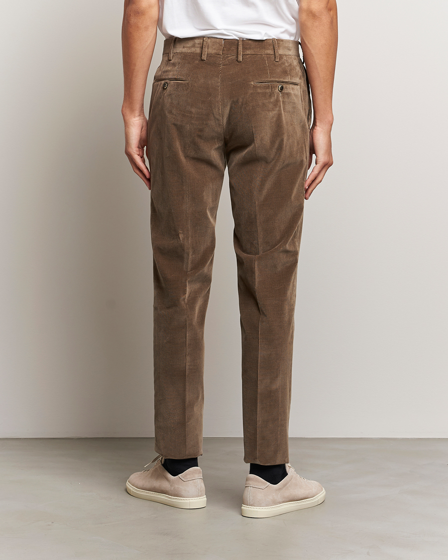 Men | Trousers | PT01 | Slim Fit Pleated Corduroy Trousers Taupe