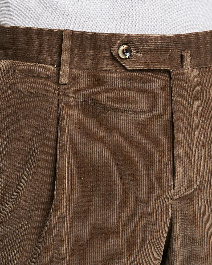 Men | Trousers | PT01 | Slim Fit Pleated Corduroy Trousers Taupe