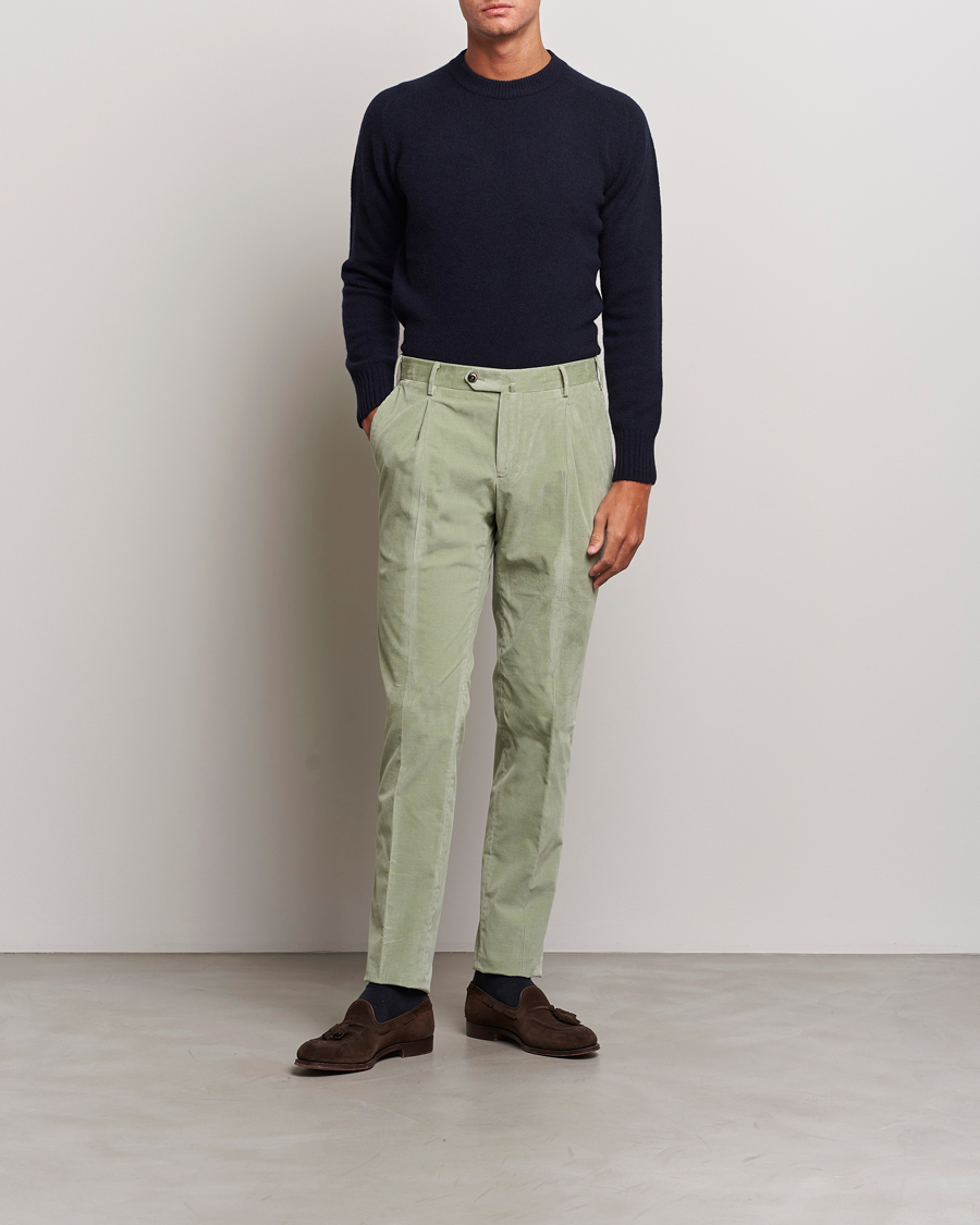 Men | Trousers | PT01 | Slim Fit Pleated Corduroy Trousers Mint