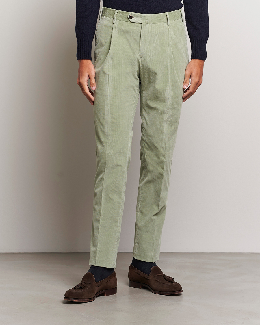 Men |  | PT01 | Slim Fit Pleated Corduroy Trousers Mint