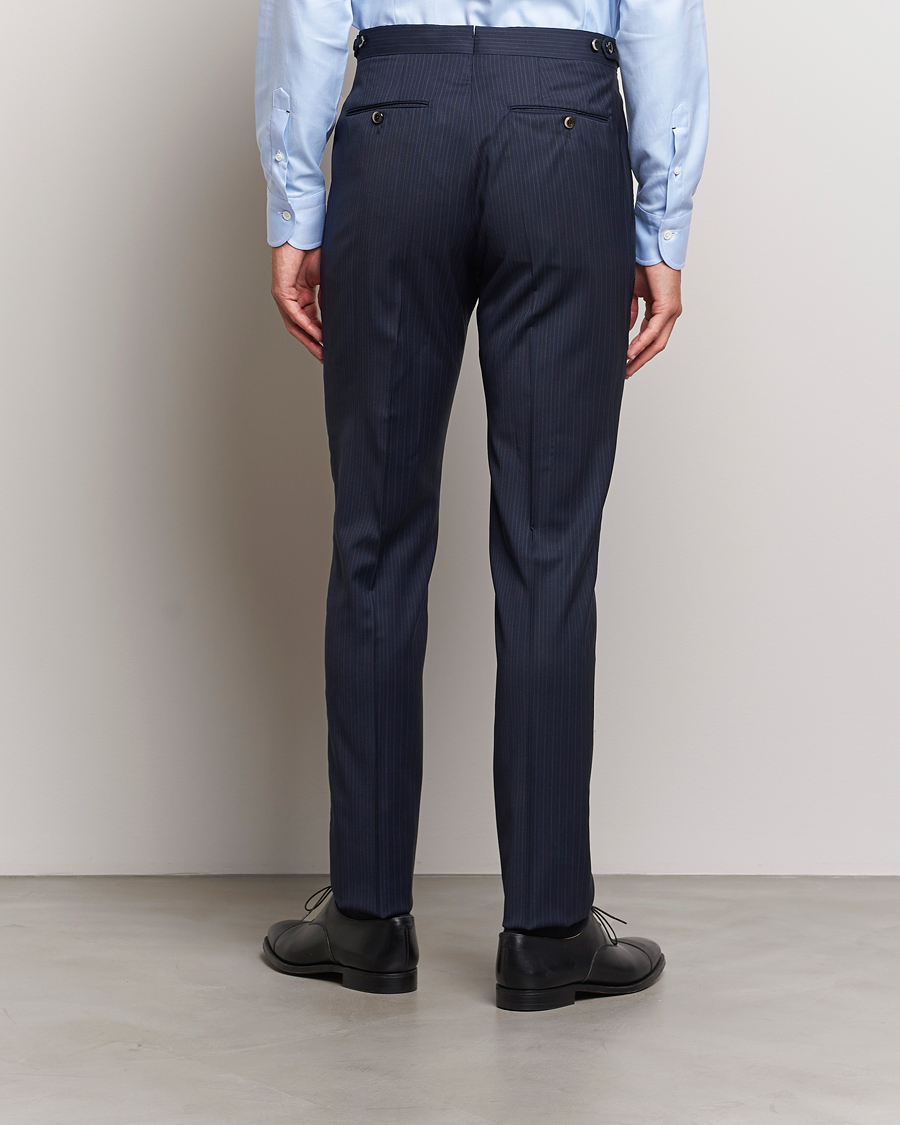 Men | Trousers | PT01 | Slim Fit Pleated Wool Trousers Navy Pin