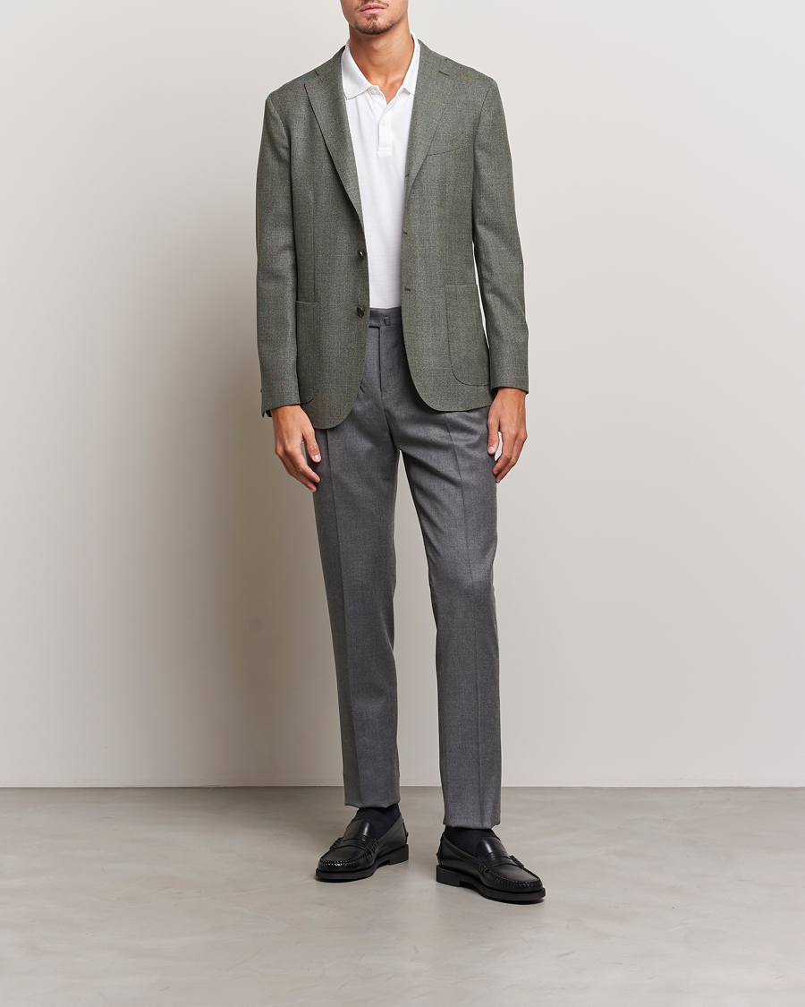 Men | Trousers | PT01 | Slim Fit Pleated Flannel Trousers Grey Melange