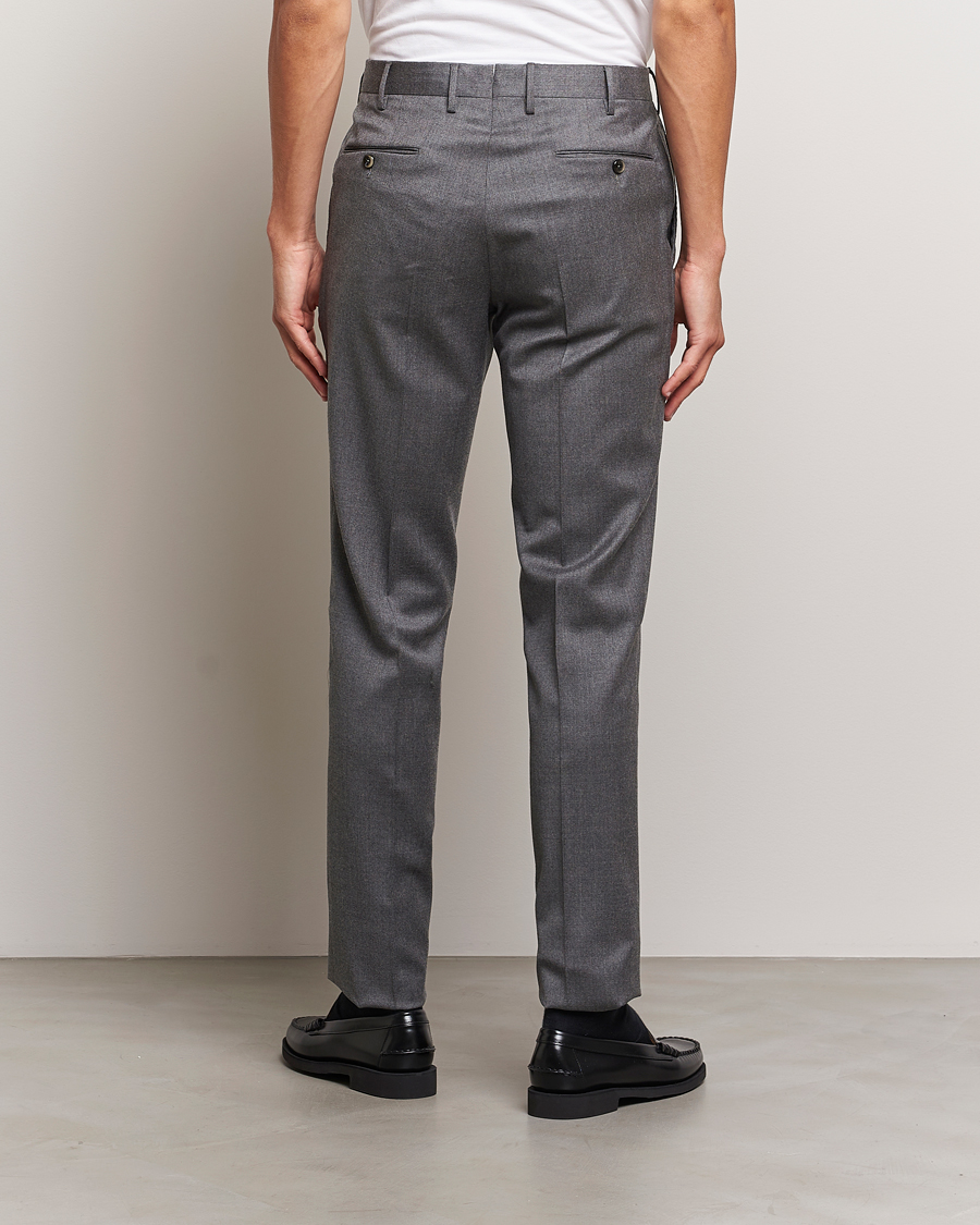 Men | Trousers | PT01 | Slim Fit Pleated Flannel Trousers Grey Melange