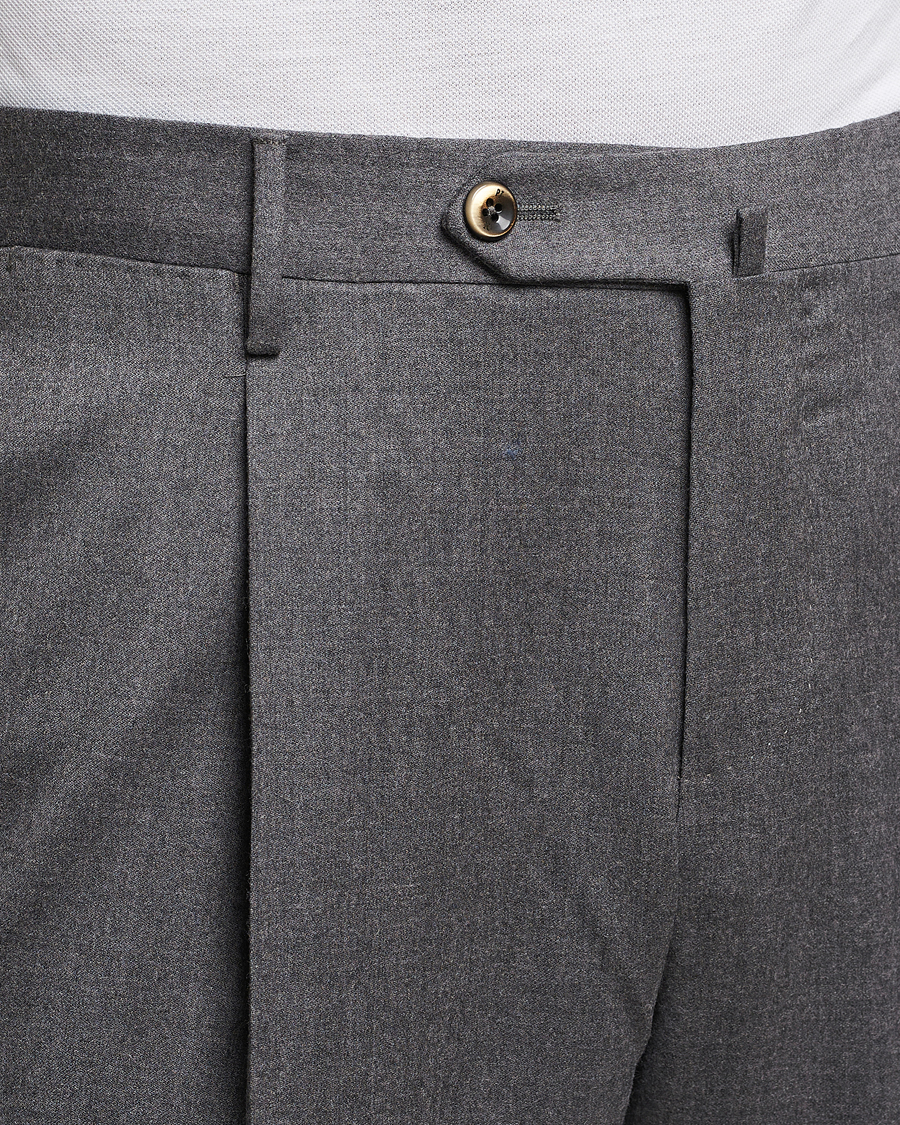 Men | Trousers | PT01 | Slim Fit Pleated Flannel Trousers Grey Melange
