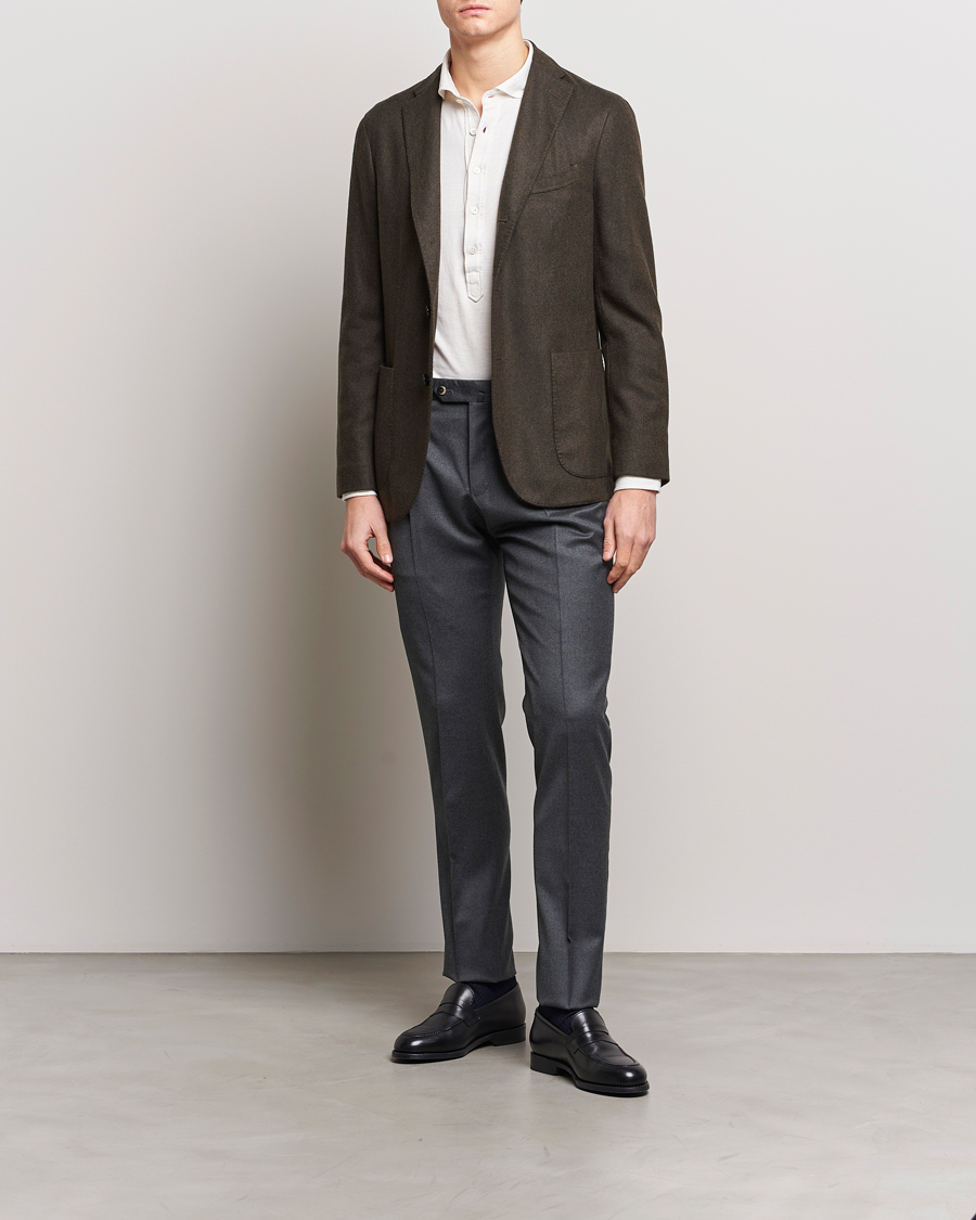 Men | Trousers | PT01 | Slim Fit Pleated Flannel Trousers Dark Grey