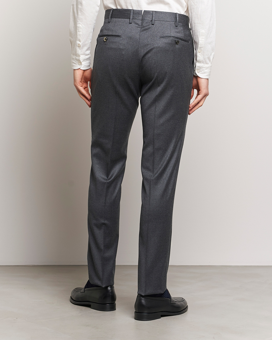 Men | Trousers | PT01 | Slim Fit Pleated Flannel Trousers Dark Grey