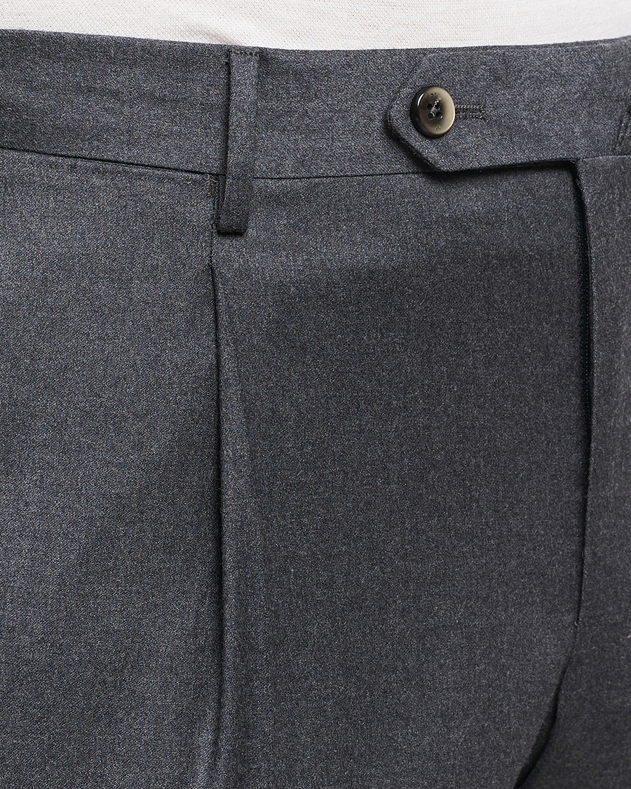 Men | Trousers | PT01 | Slim Fit Pleated Flannel Trousers Dark Grey