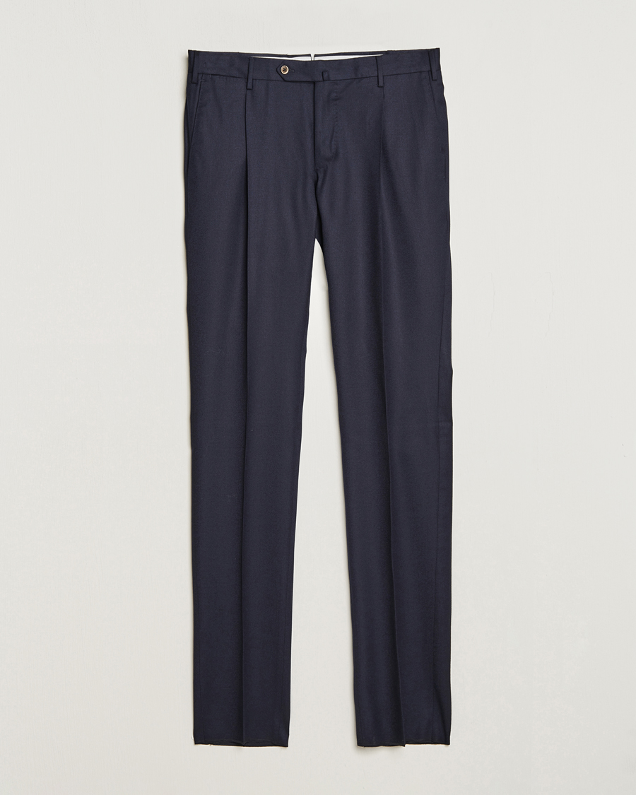 PT01 Slim Fit Pleated Flannel Trousers Navy at CareOfCarl.com PT01 Slim Fit Pleated Flannel Trousers Navy at CareOfCarl.com