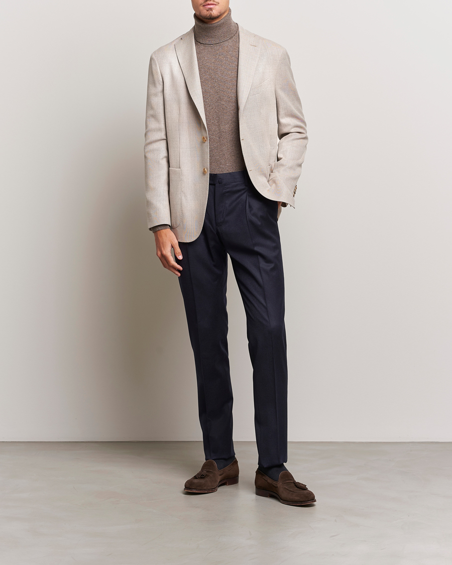 Men | Trousers | PT01 | Slim Fit Pleated Flannel Trousers Navy