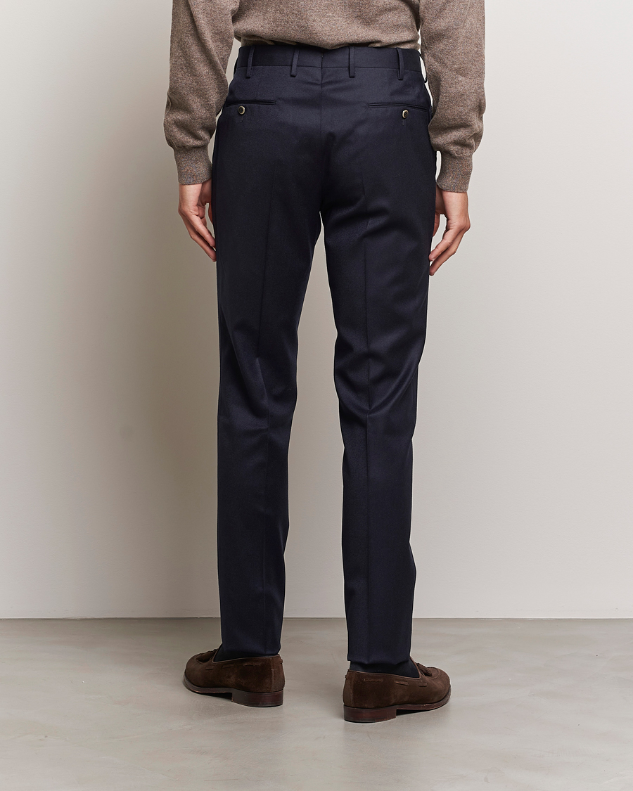 Men | Trousers | PT01 | Slim Fit Pleated Flannel Trousers Navy