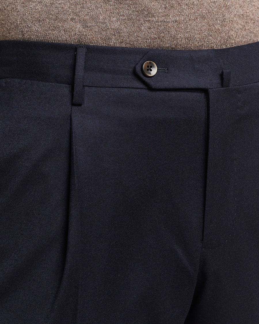 Men | Trousers | PT01 | Slim Fit Pleated Flannel Trousers Navy