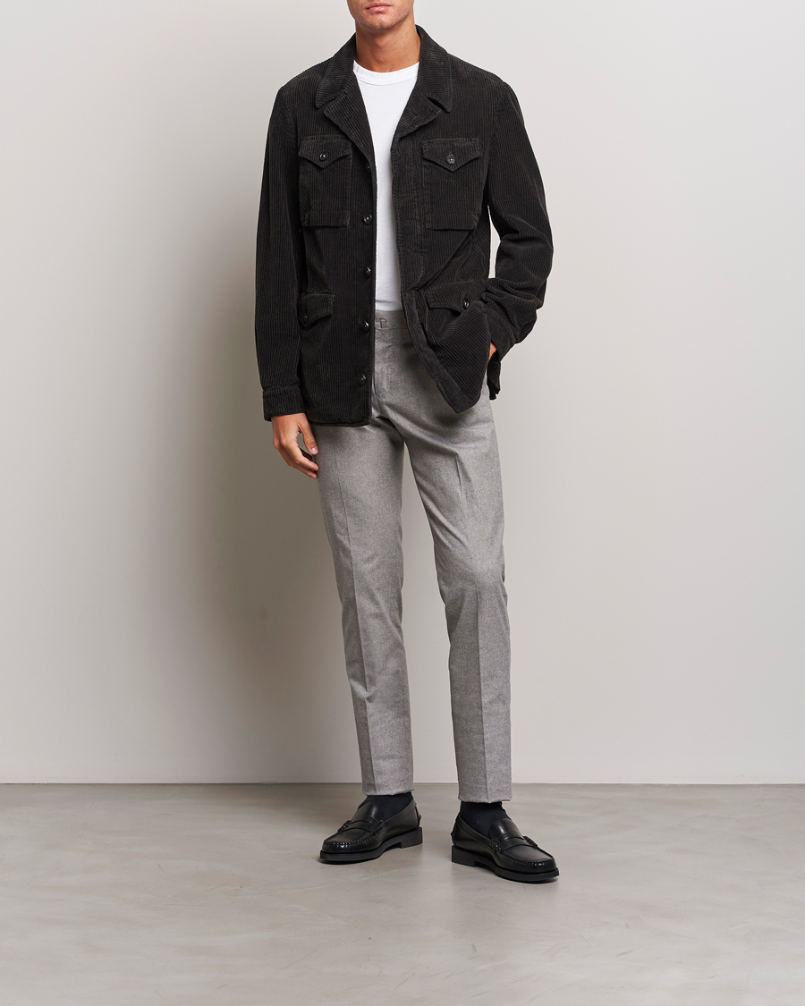 Men | Trousers | PT01 | Slim Fit Pleated Cotton Flannel Trousers Light Grey