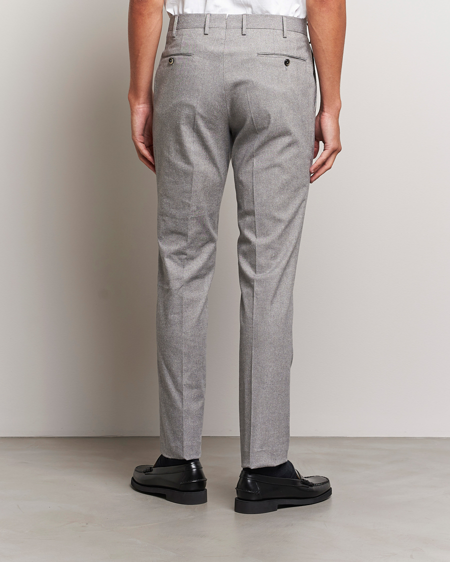 Men | Trousers | PT01 | Slim Fit Pleated Cotton Flannel Trousers Light Grey