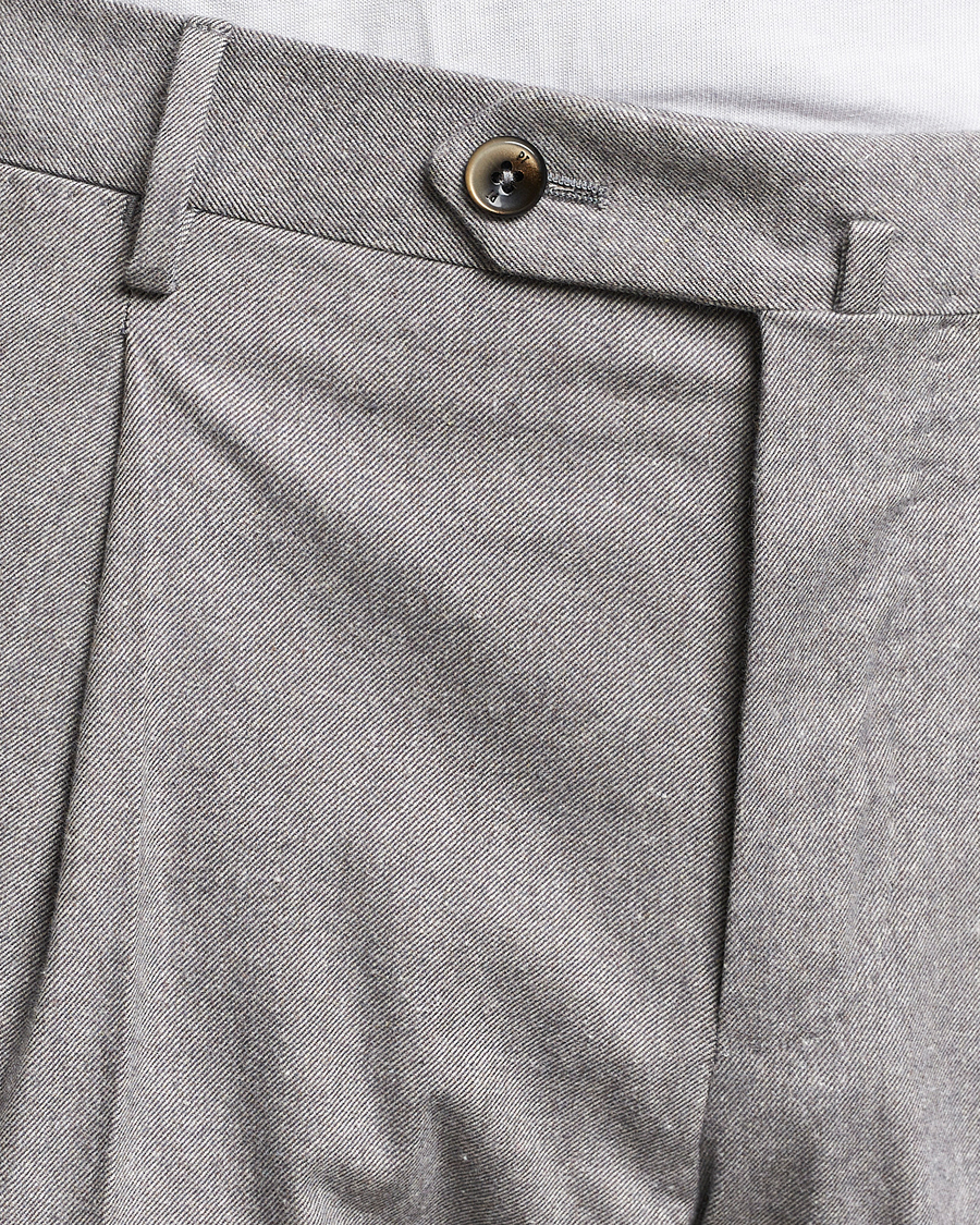 Men | Trousers | PT01 | Slim Fit Pleated Cotton Flannel Trousers Light Grey