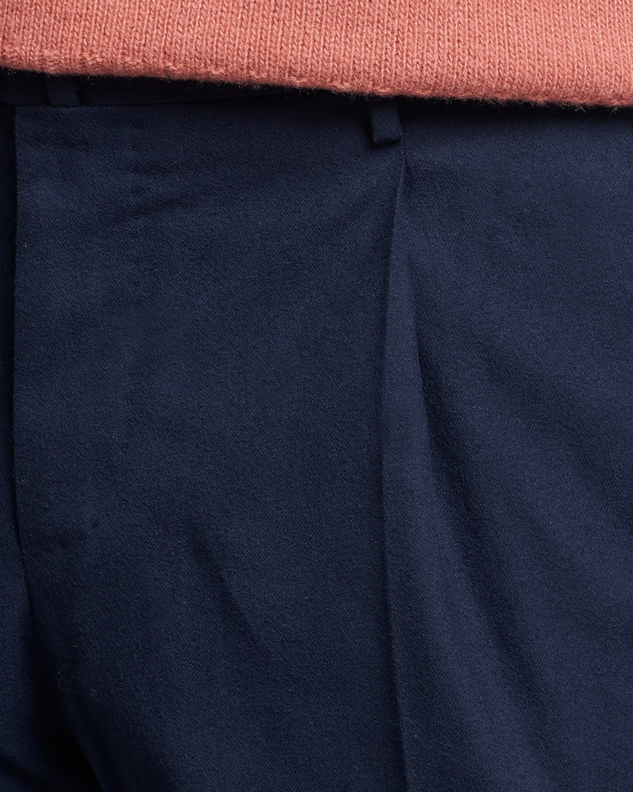 Men | Trousers | PT01 | Slim Fit Pleated Cotton Flannel Trousers Navy